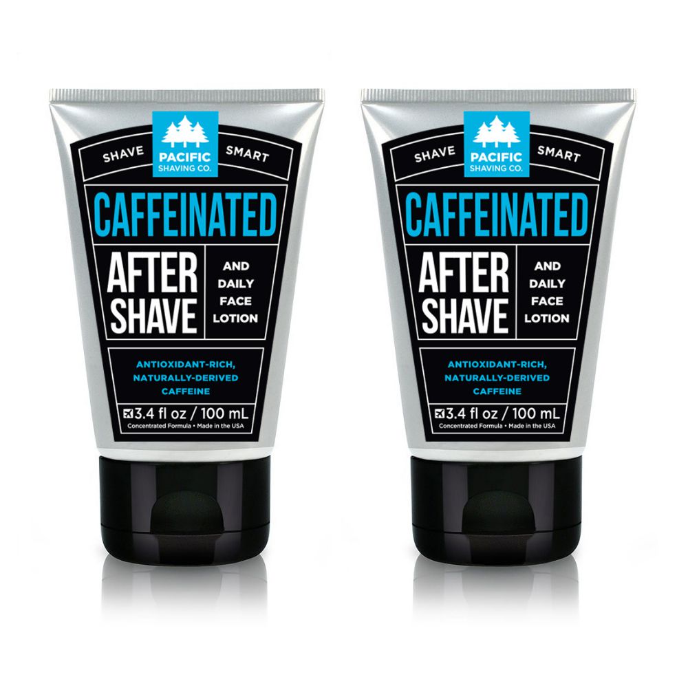 Caffeinated AftershaveCaffeinated Shaving Set by Pacific Shaving Company. This outstanding aftershave moisturizer utilizes the many benefits of naturally-derived caffeine to help liven up your morning shave routine. It will give you an exceptional shave, help reduce the appearance of redness, and keep your skin looking and feeling healthy all day. It may not replace your morning coffee, but it will give a little extra kick to your morning routine. A little goes a long way.