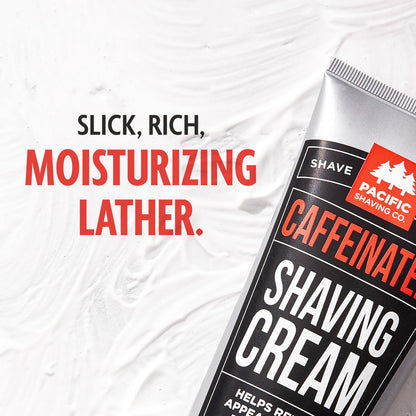 Caffeinated Shaving Cream by Pacific Shaving Company. This outstanding shaving cream utilizes the many benefits of naturally-derived caffeine to help liven up your morning shave routine. It will give you an exceptional shave, help reduce the appearance of redness, and keep your skin looking and feeling healthy all day. It may not replace your morning coffee, but it will give a little extra kick to your morning routine. A little goes a long way.