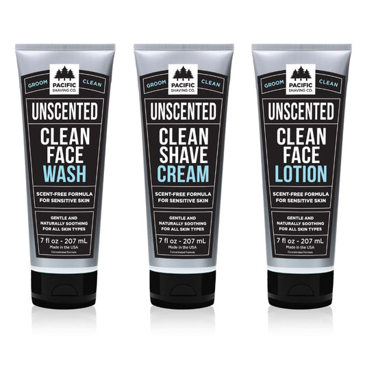 Clean (Unscented) 3-Step Grooming Regimen (7oz)-Pacific Shaving Company