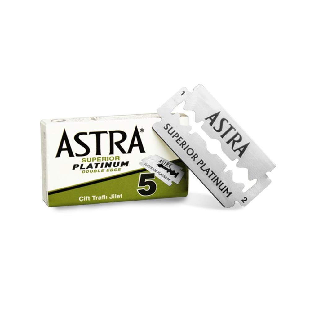 Astra Superior Platinum double edge razors with packaging on a white background