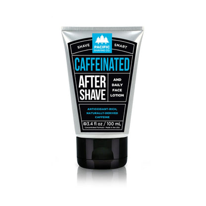 Caffeinated Aftershave by Pacific Shaving Company. This outstanding aftershave moisturizer utilizes the many benefits of naturally-derived caffeine to help liven up your morning shave routine. It will give you an exceptional shave, help reduce the appearance of redness, and keep your skin looking and feeling healthy all day. It may not replace your morning coffee, but it will give a little extra kick to your morning routine. A little goes a long way.