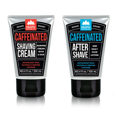 Caffeinated Shaving Cream by Pacific Shaving Company. This outstanding aftershave moisturizer utilizes the many benefits of naturally-derived caffeine to help liven up your morning shave routine. It will give you an exceptional shave, help reduce the appearance of redness, and keep your skin looking and feeling healthy all day. It may not replace your morning coffee, but it will give a little extra kick to your morning routine. A little goes a long way.
