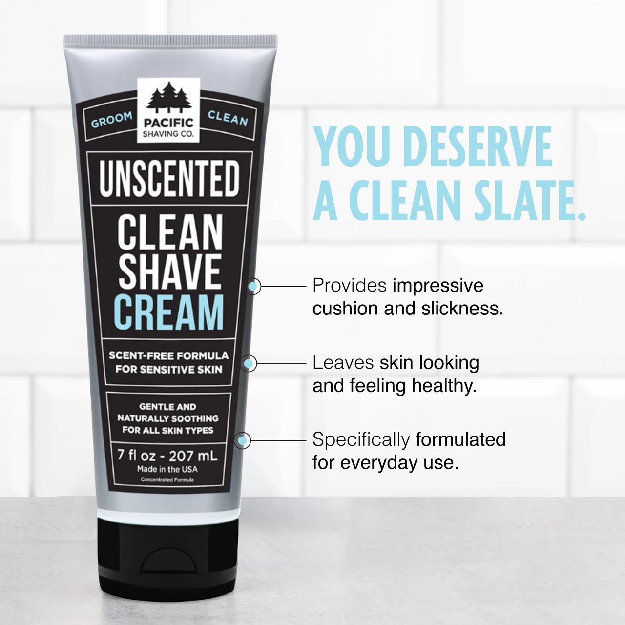 Clean (Unscented) Shave Cream (7oz) - The Best in Shave Care. Natural ...