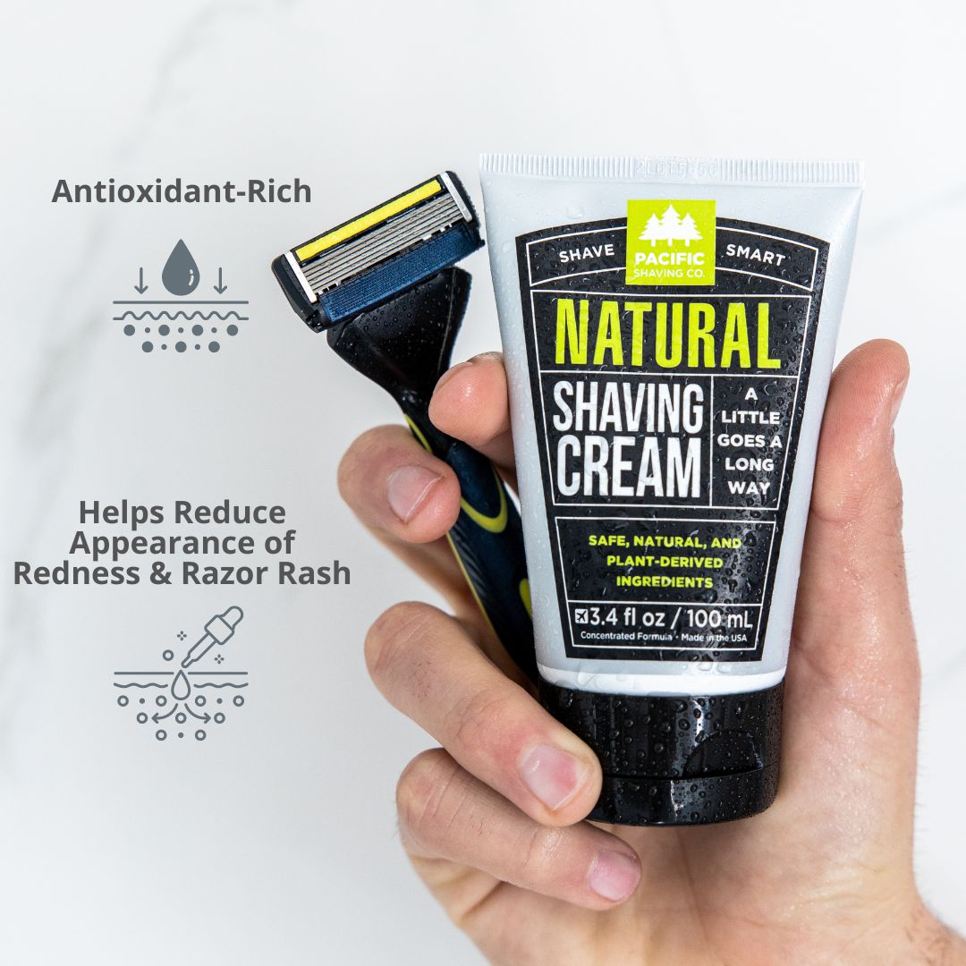 Natural Shaving Cream by Pacific Shaving Company. With natural and certified organic ingredients, our unique, low-lather formula is about to become your skin's best friend.