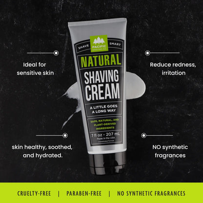 Natural Shaving Cream by Pacific Shaving Company. With natural and certified organic ingredients, our unique, low-lather formula is about to become your skin's best friend.