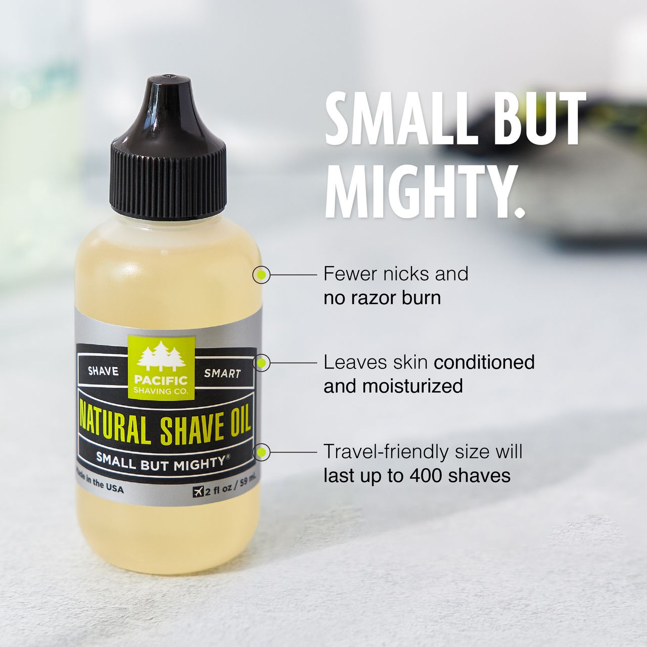 Natural Shaving Oil by Pacific Shaving Company. Made from essential oils, this tiny miracle works wonders for both men and women on even the most sensitive skin.