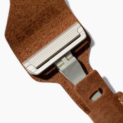 Pacific Shaving Company/Proof Collab Safety Razor with brown leather case on a white background