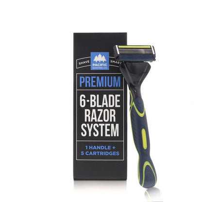 Premium 6-Blade Razor System (1 Handle; 5 Cartridges)-Pacific Shaving Company